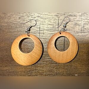 Natural Wood Hoop Dangle Earrings